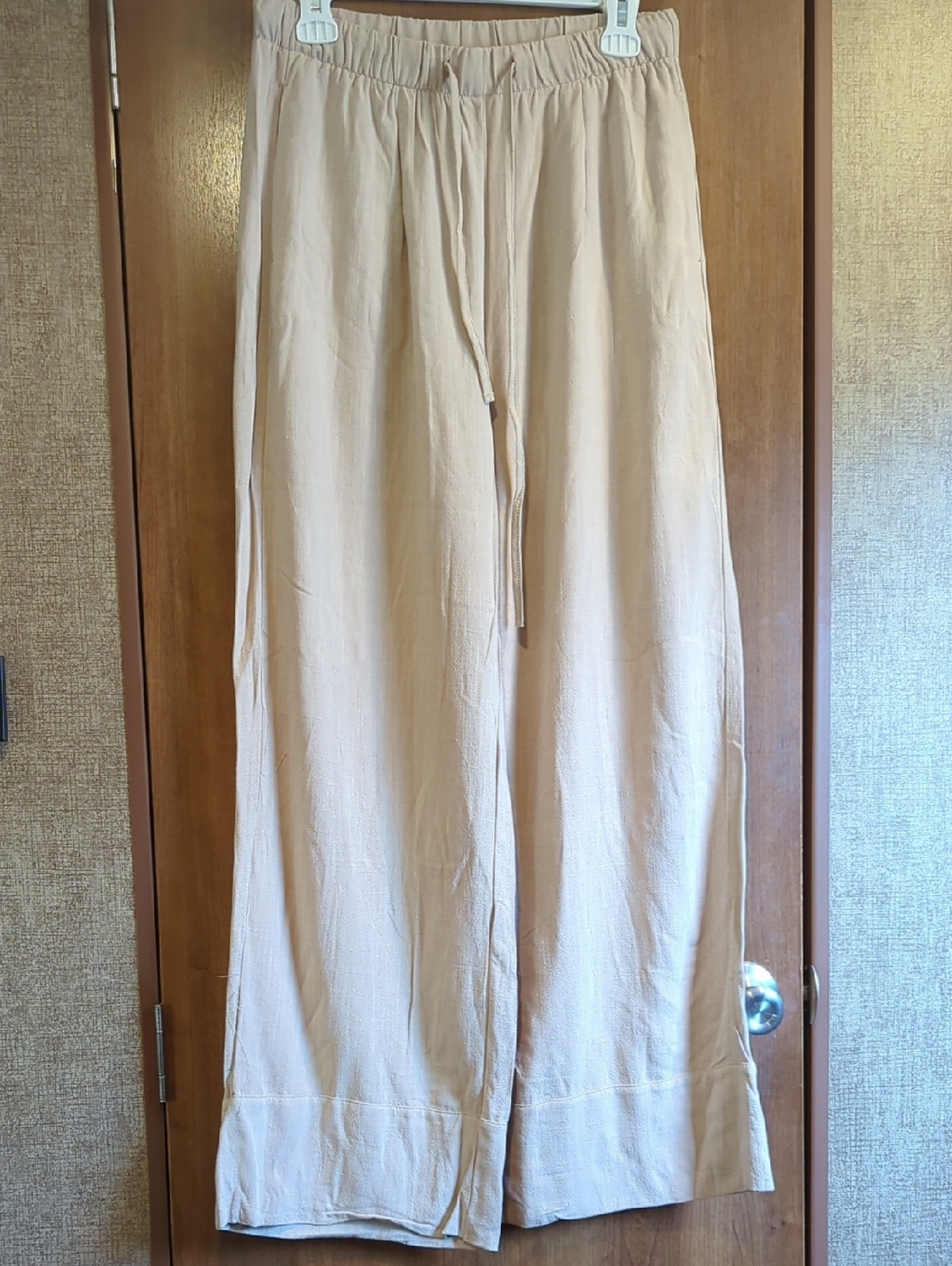 High rise, Tan wide leg linen and cotton blemd pants